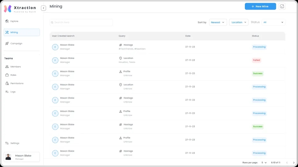 xtraction dashboard